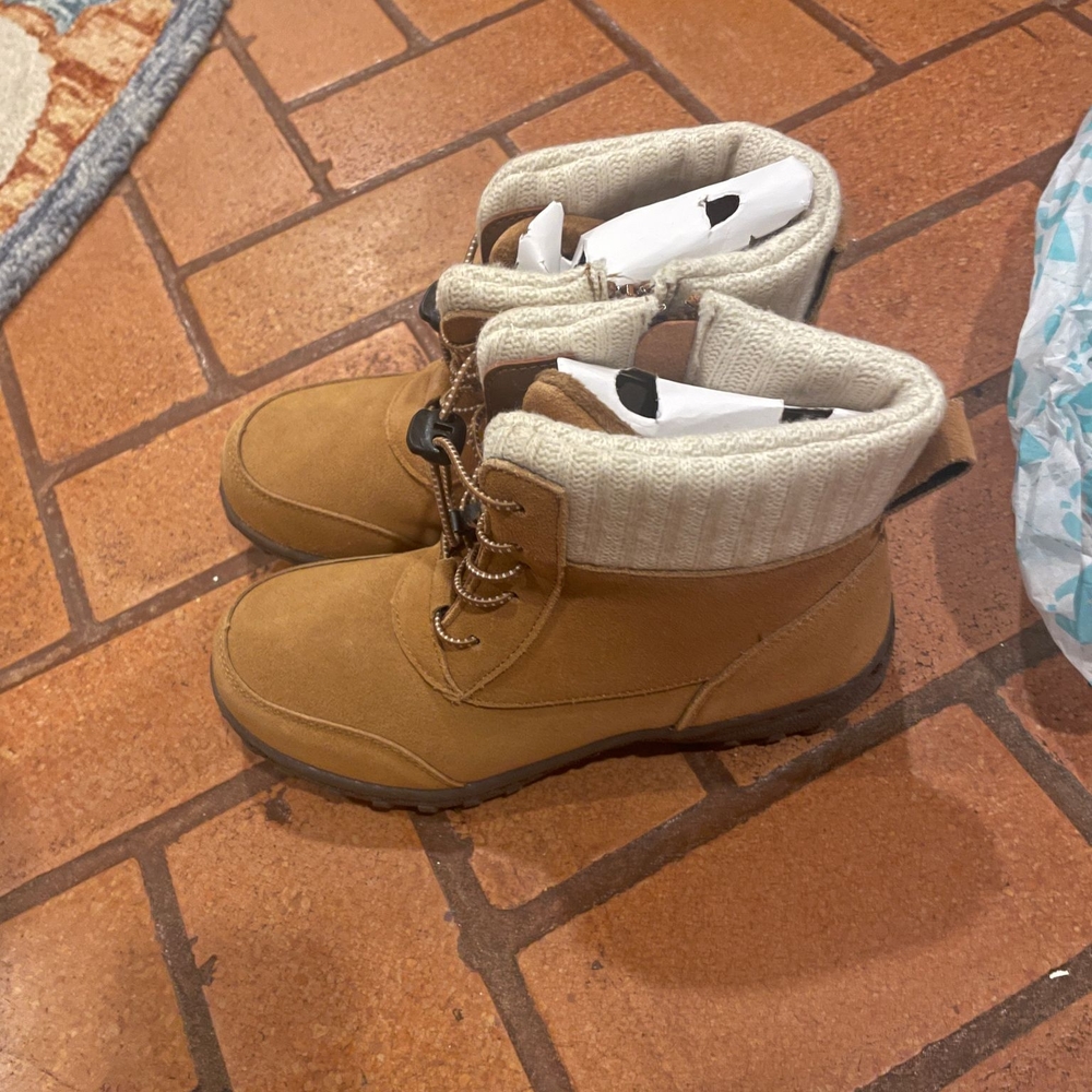 Tan Ankle Boots with Knit Cuff